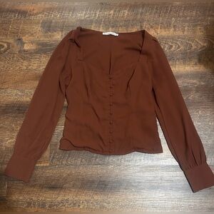 ABERCROMBIE & FITCH Top Womens Small Brown Button Front Scoop Neck Smocked Back
